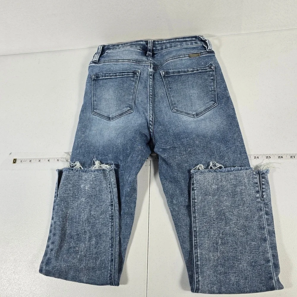 KanCan Women's Jeans Size 26 Blue Acid Wash Distressed‎ Crop Flare